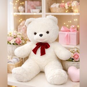 White Teddy Bear with Red Bow